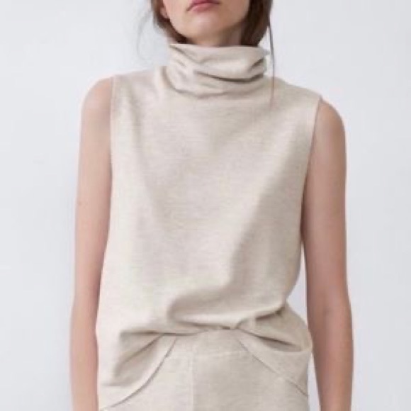 Zara Tops - Zara Sleeveless Turtleneck Cream Sweater Top